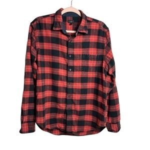 J.Crew Men's Flannel Shirt Size Large Red Plaid Long Sleeve Top Pocket Button Up